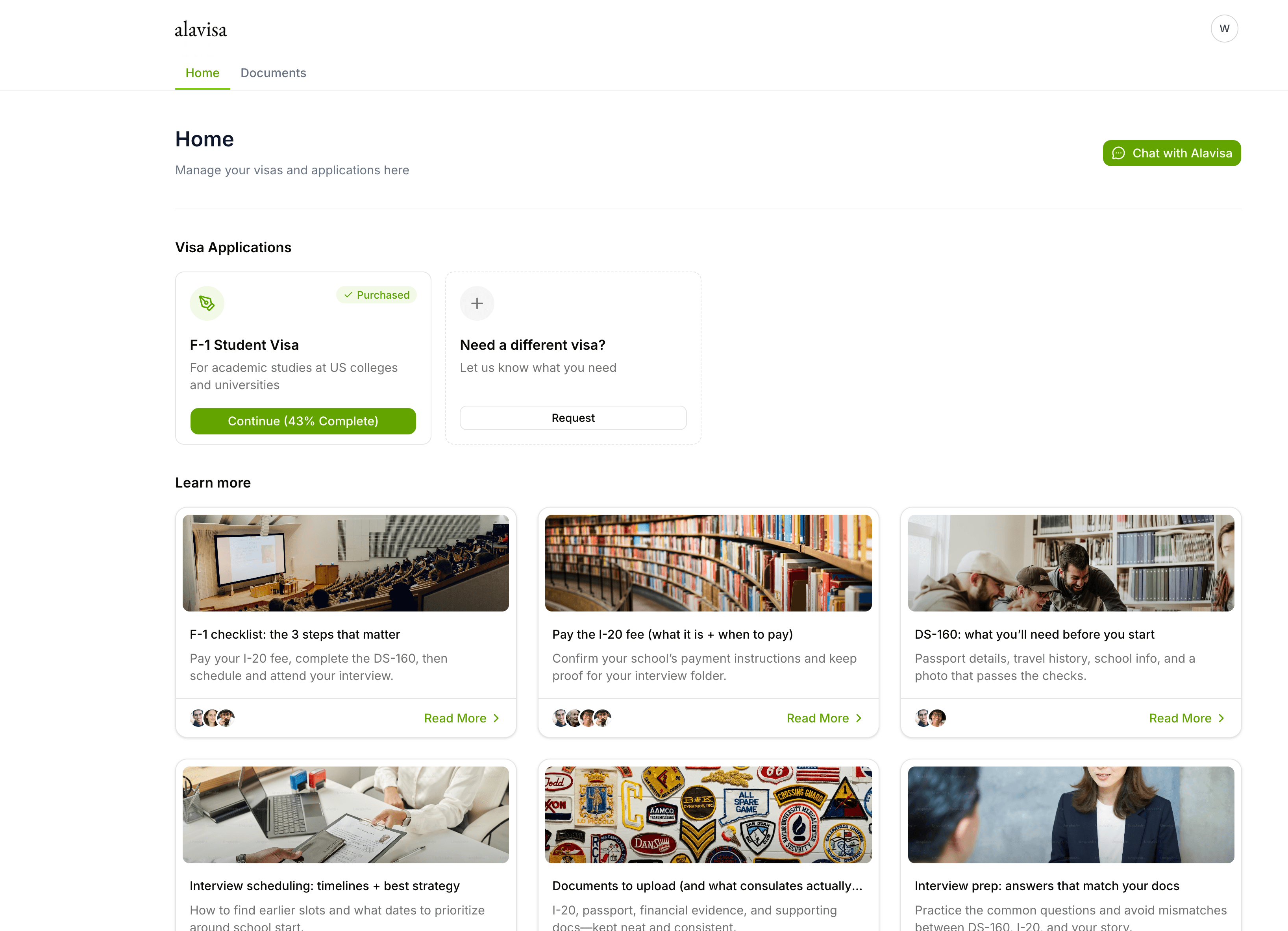 Alavisa visa application dashboard