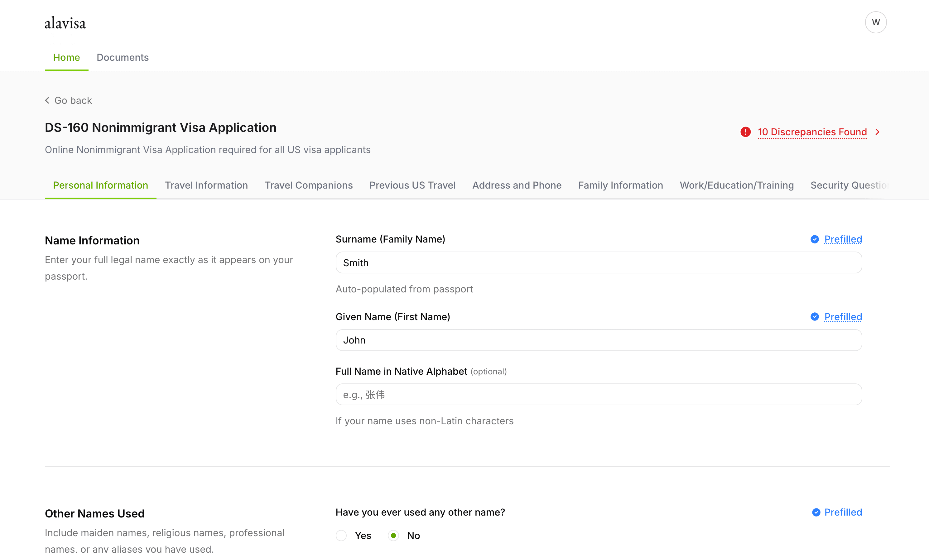 AI prefilled application form