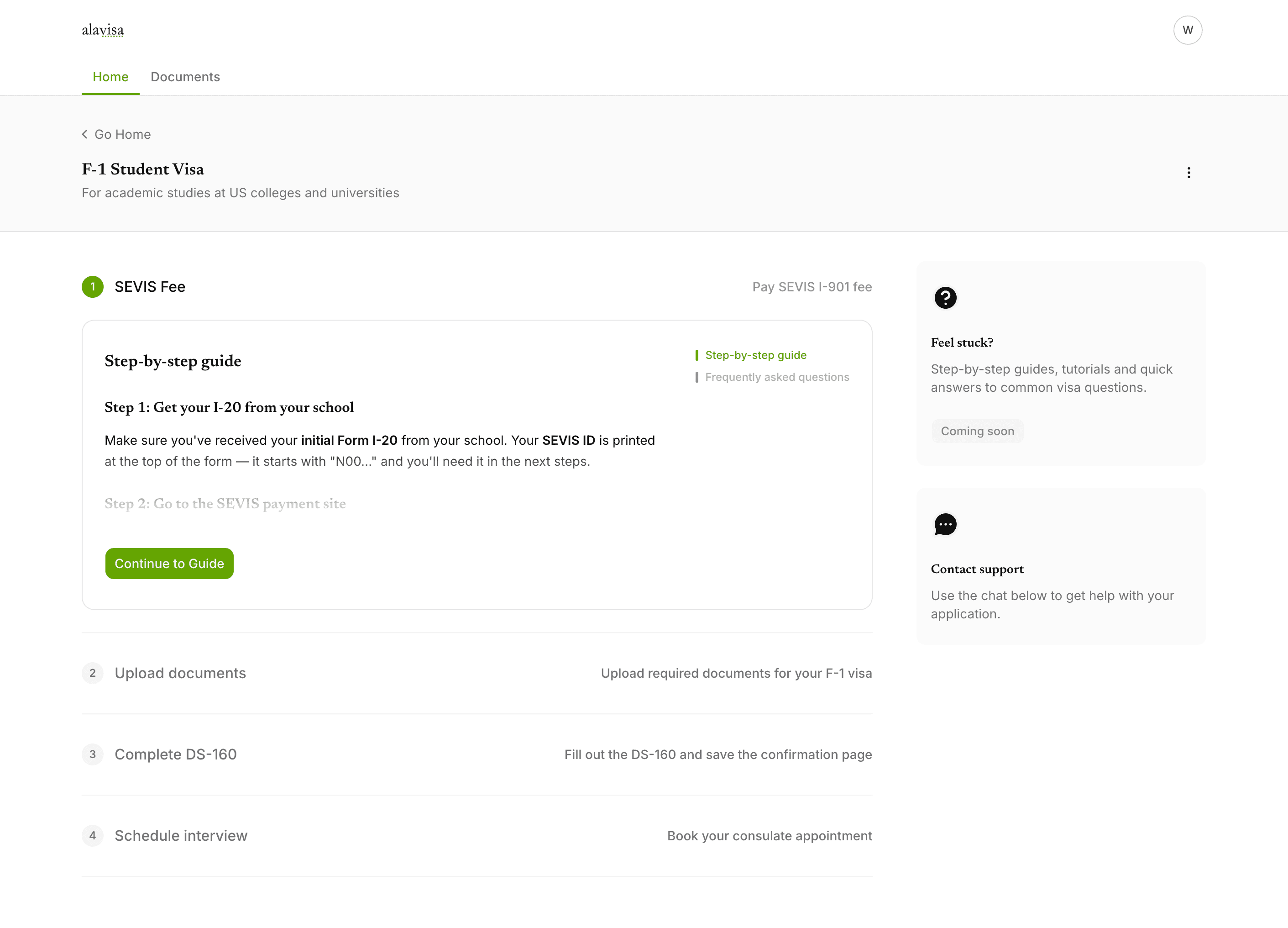 Alavisa visa dashboard